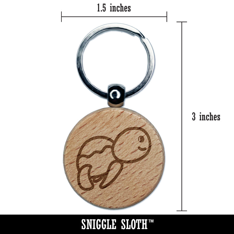 Turtle Swimming Doodle Engraved Wood Round Keychain Tag Charm