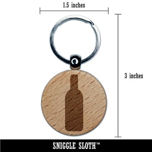 Wine Bottle Solid Engraved Wood Round Keychain Tag Charm