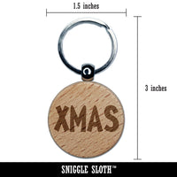 Xmas Christmas Fun Text Engraved Wood Round Keychain Tag Charm