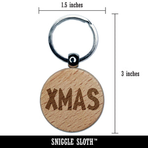 Xmas Christmas Fun Text Engraved Wood Round Keychain Tag Charm