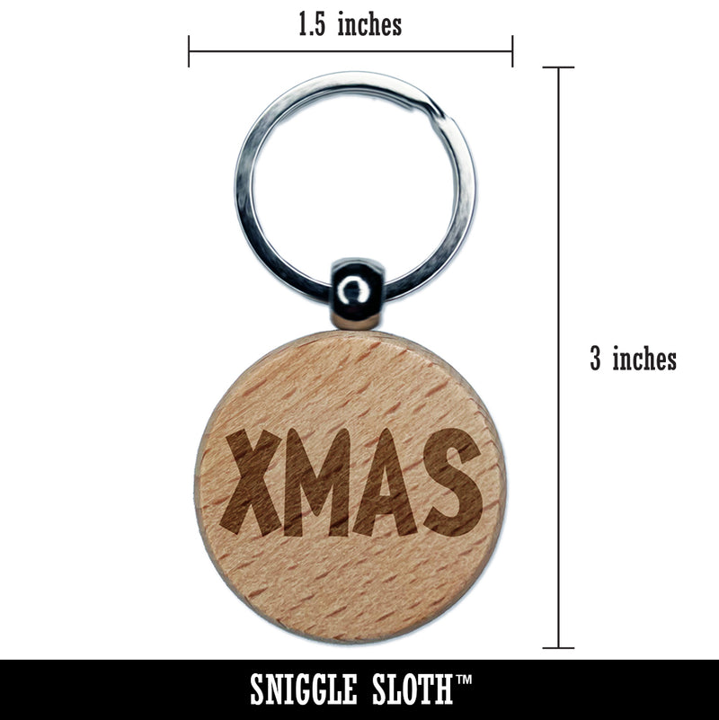 Xmas Christmas Fun Text Engraved Wood Round Keychain Tag Charm