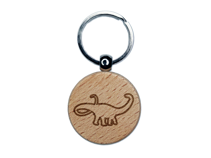 Apatosaurus Dinosaur Outline Engraved Wood Round Keychain Tag Charm