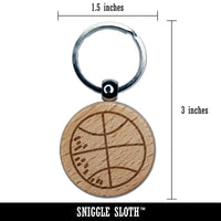 Basketball Doodle Engraved Wood Round Keychain Tag Charm