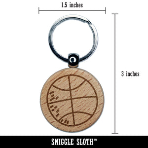 Basketball Doodle Engraved Wood Round Keychain Tag Charm