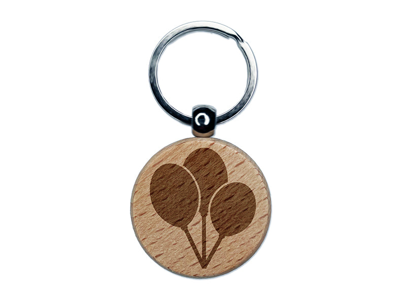 Birthday Balloons Trio Engraved Wood Round Keychain Tag Charm