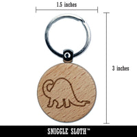 Brontosaurus Dinosaur Outline Engraved Wood Round Keychain Tag Charm