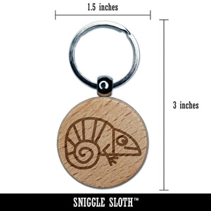 Chameleon Lizard Doodle Engraved Wood Round Keychain Tag Charm