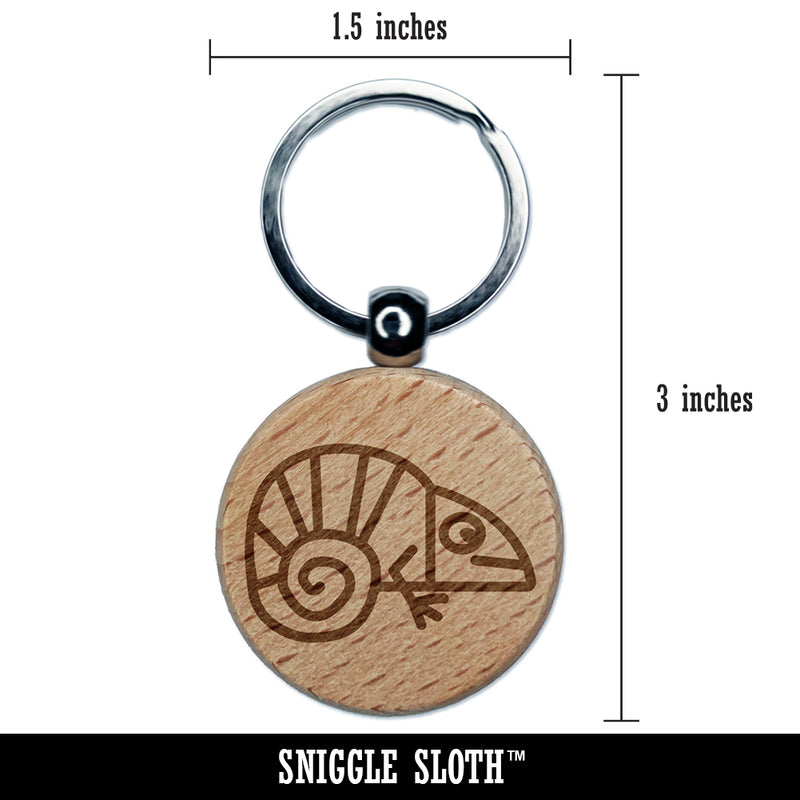 Chameleon Lizard Doodle Engraved Wood Round Keychain Tag Charm