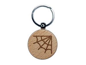 Corner Spider Web Engraved Wood Round Keychain Tag Charm