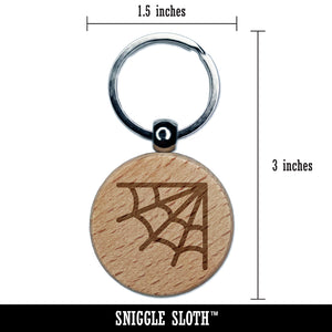 Corner Spider Web Engraved Wood Round Keychain Tag Charm