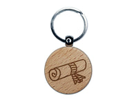 Diploma Graduation Doodle Engraved Wood Round Keychain Tag Charm