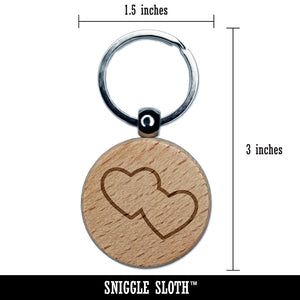 Double Heart Symbol Outline Engraved Wood Round Keychain Tag Charm