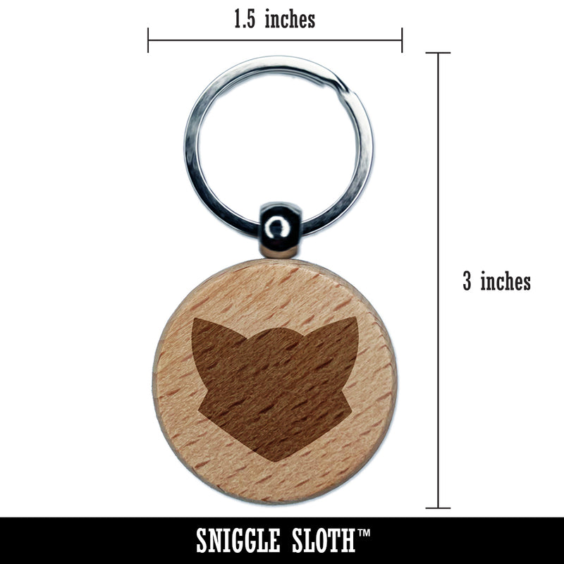 Fox Face Solid Engraved Wood Round Keychain Tag Charm