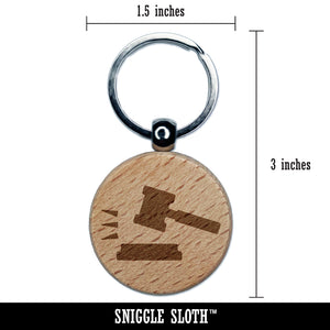 Gavel Judge Lawyer Icon Engraved Wood Round Keychain Tag Charm