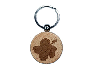 Hibiscus Hawaii Tropical Flower Solid Engraved Wood Round Keychain Tag Charm