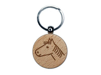 Horse Head Profile Doodle Engraved Wood Round Keychain Tag Charm