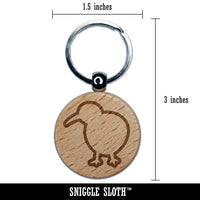 Kiwi Bird Outline Engraved Wood Round Keychain Tag Charm