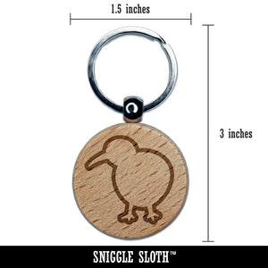 Kiwi Bird Outline Engraved Wood Round Keychain Tag Charm