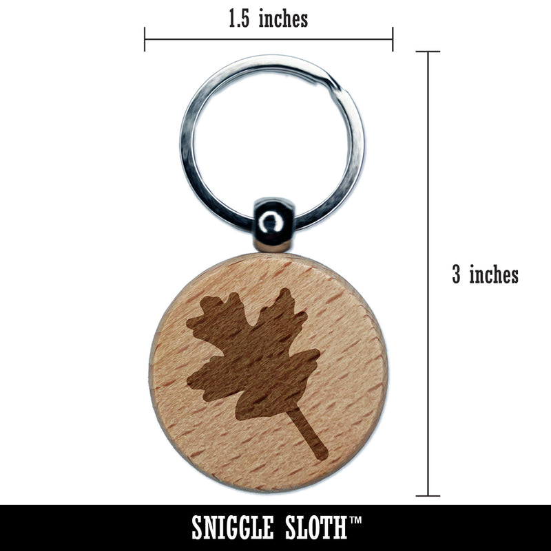 Oak Leaf Solid Engraved Wood Round Keychain Tag Charm