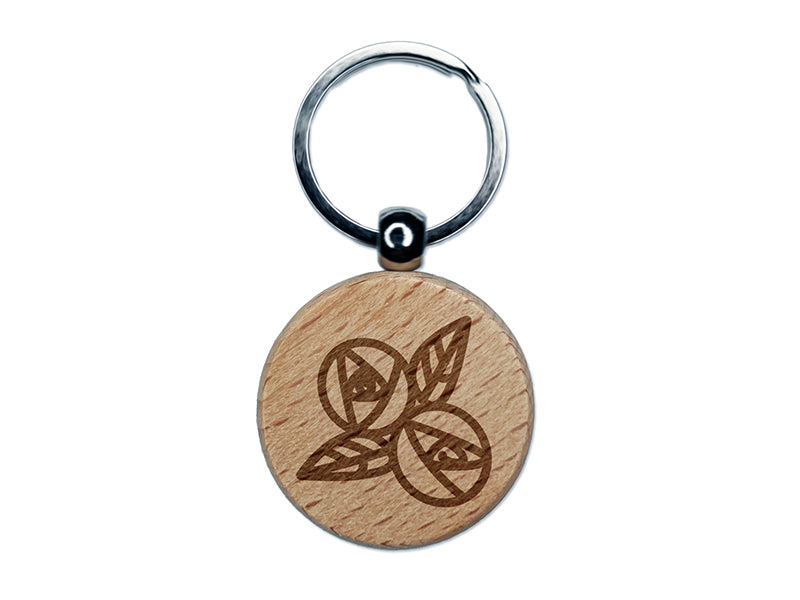 Roses Pair Engraved Wood Round Keychain Tag Charm