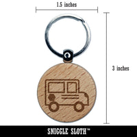 School Bus Icon Engraved Wood Round Keychain Tag Charm