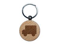 School Bus Solid Engraved Wood Round Keychain Tag Charm