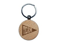 Team Sport Flag Engraved Wood Round Keychain Tag Charm