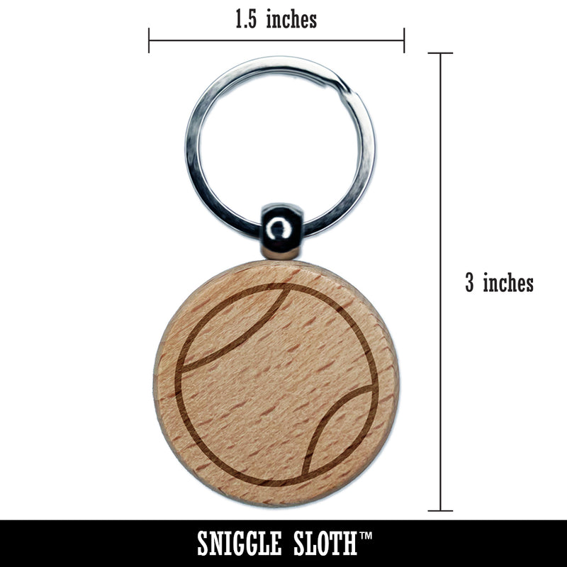 Tennis Ball Doodle Engraved Wood Round Keychain Tag Charm
