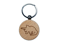 Triceratops Dinosaur Outline Engraved Wood Round Keychain Tag Charm