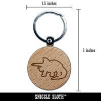 Triceratops Dinosaur Outline Engraved Wood Round Keychain Tag Charm