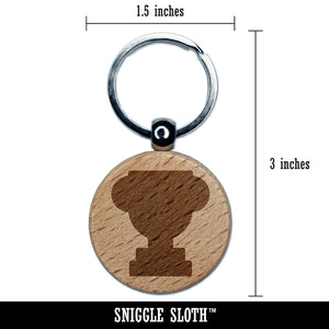 Trophy Award Solid Engraved Wood Round Keychain Tag Charm