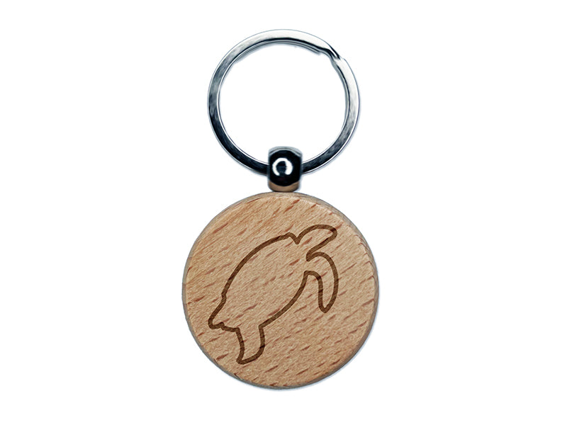 Turtle Swimming Outline Engraved Wood Round Keychain Tag Charm