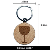 Wine Glass Solid Engraved Wood Round Keychain Tag Charm