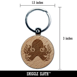 Cute Octopus Engraved Wood Round Keychain Tag Charm