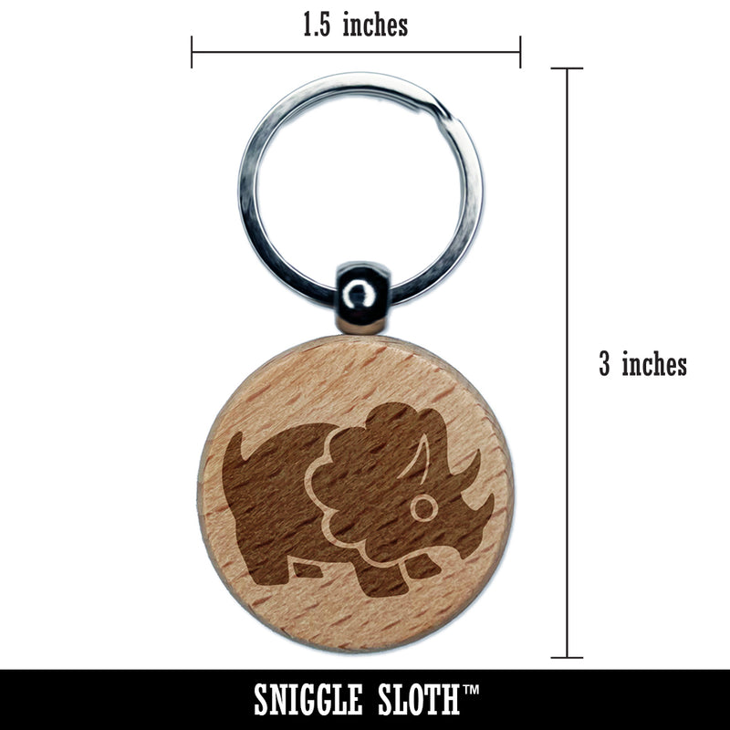 Cute Triceratops Dinosaur Engraved Wood Round Keychain Tag Charm