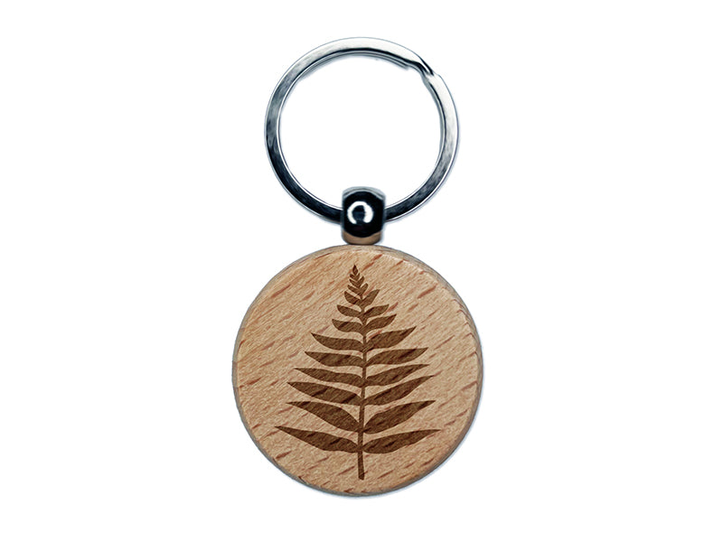 Fern Leaf Engraved Wood Round Keychain Tag Charm