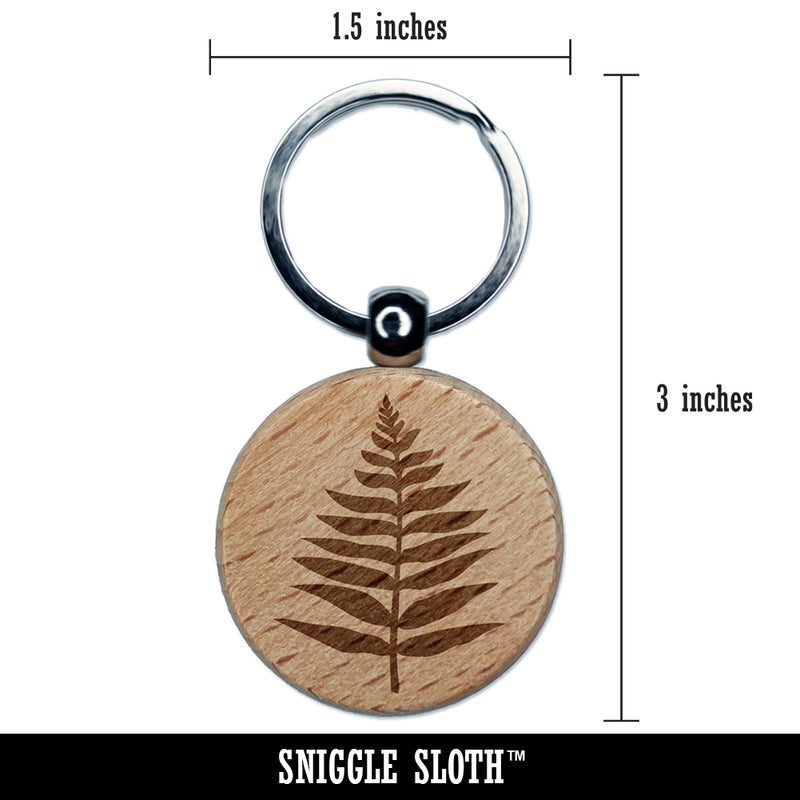 Fern Leaf Engraved Wood Round Keychain Tag Charm