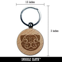Pug Face Engraved Wood Round Keychain Tag Charm