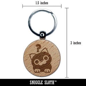 Round Cat Curious Engraved Wood Round Keychain Tag Charm