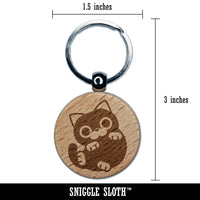 Round Cat Playful Engraved Wood Round Keychain Tag Charm