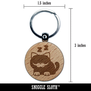 Round Cat Sleeping Engraved Wood Round Keychain Tag Charm