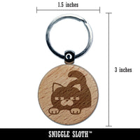 Round Cat Stretching Engraved Wood Round Keychain Tag Charm
