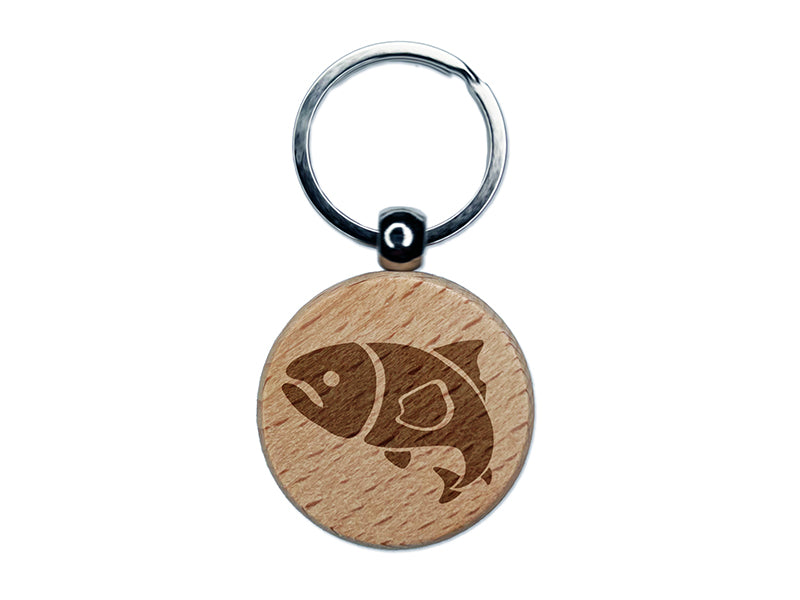 Salmon Fish Engraved Wood Round Keychain Tag Charm