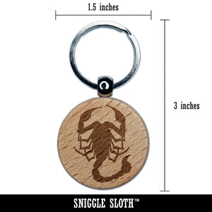 Scorpion Silhouette Engraved Wood Round Keychain Tag Charm