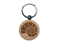 Spiral Ammonite Fossil Marine Mollusk Engraved Wood Round Keychain Tag Charm