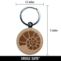 Spiral Ammonite Fossil Marine Mollusk Engraved Wood Round Keychain Tag Charm