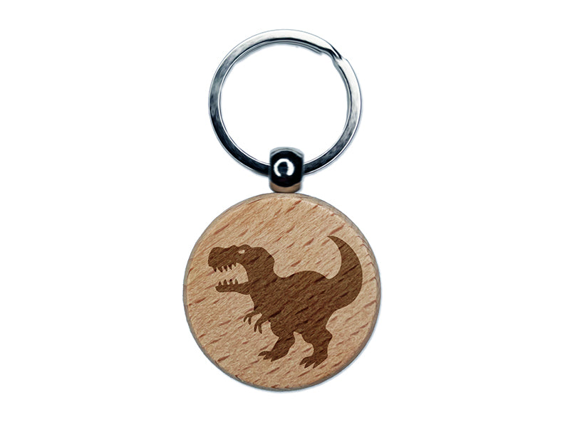 Tyrannosaurus Rex Silhouette Engraved Wood Round Keychain Tag Charm