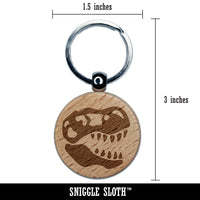 Tyrannosaurus Rex Skull Fossil Engraved Wood Round Keychain Tag Charm