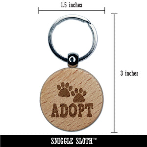Adopt Cat Dog Paw Print Engraved Wood Round Keychain Tag Charm