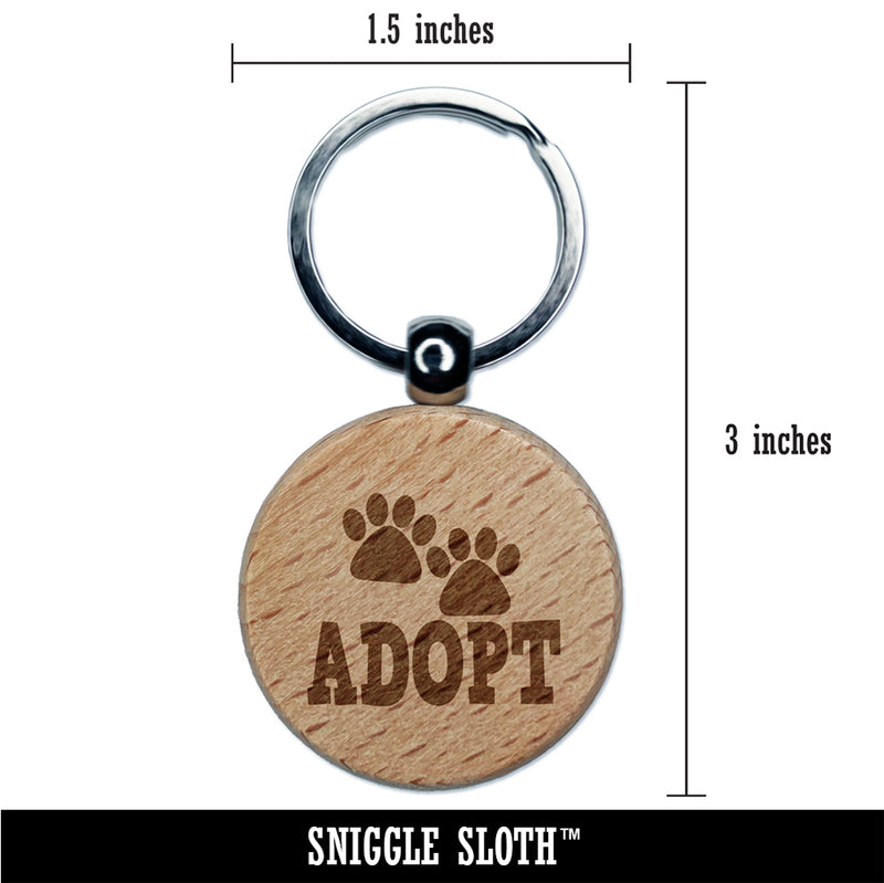 Adopt Cat Dog Paw Print Engraved Wood Round Keychain Tag Charm